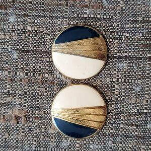 Vintage Trifari blue, white & goldtone disc earrings - pierced